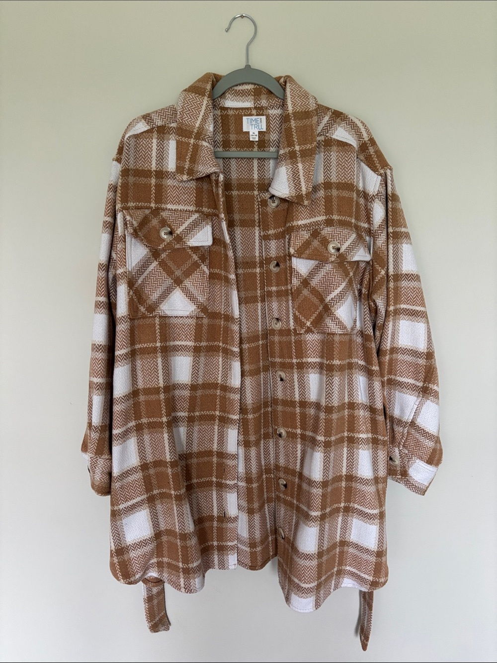 Time and Tru Brown and White Plaid Utility Shacket
